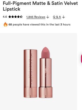 Anastasia Beverly Hills Full-Pigment Matte & Satin Velvet Lipstick Peony Matte